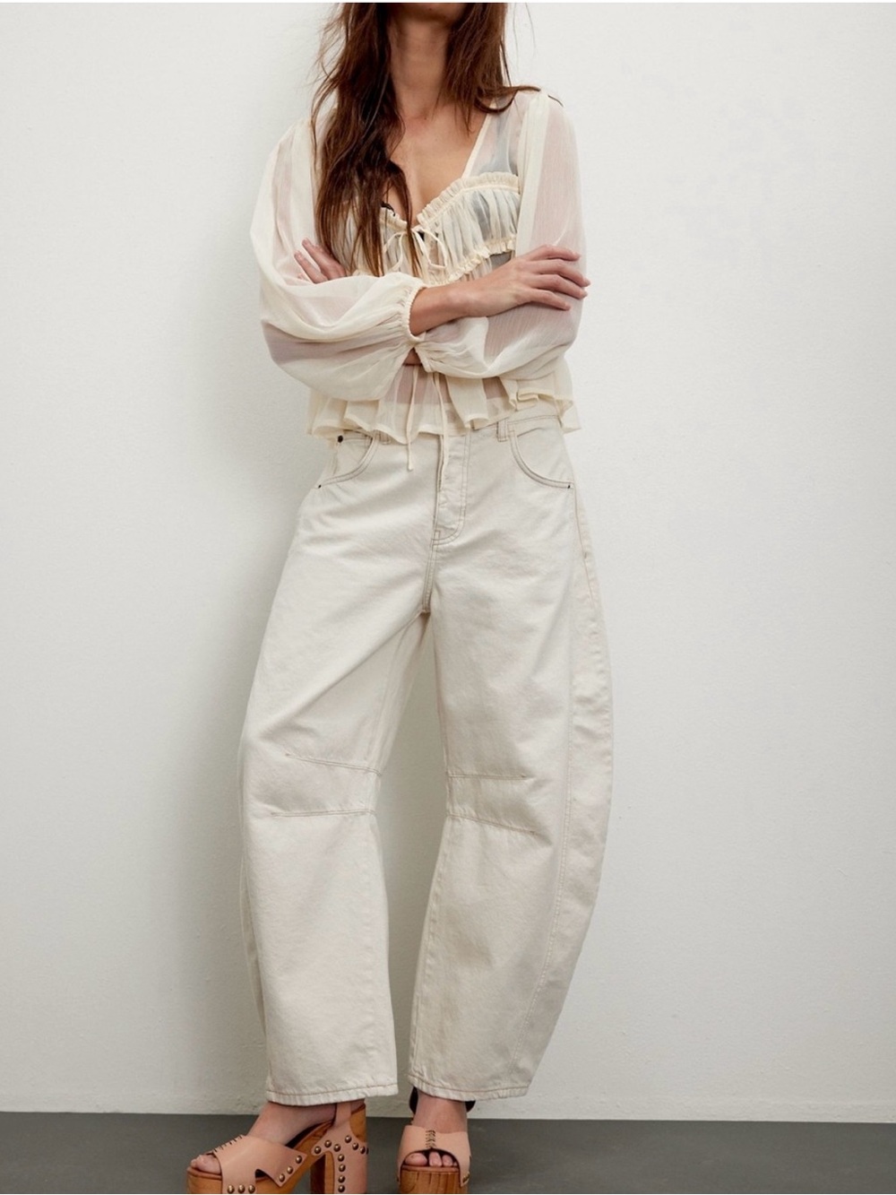 FREE PEOPLE We The Free Good Luck Mid-Rise Barrel Jeans in Milk Size 25